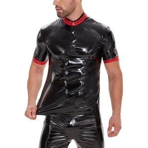 Trendy Men's Shiny Wet Look Short Sleeve Tee for Sports and Night Wear - Picture 1 of 37