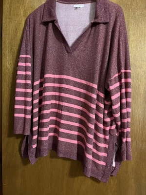 Suéter Jersey Borgoña/Rosa Rayas Cuello Maurices 1X Foto 1 de 3