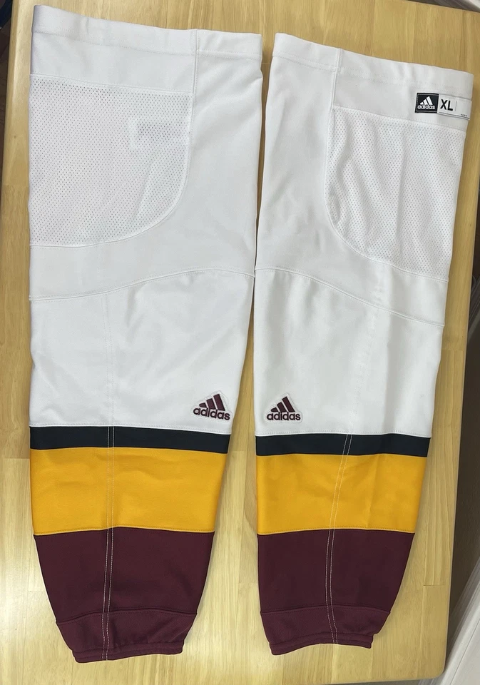 Adidas ASU Ice Hockey White/Burgundy Sleeve Set Pair 2 Team Issue Socks - Men XL - Image 1 of 4