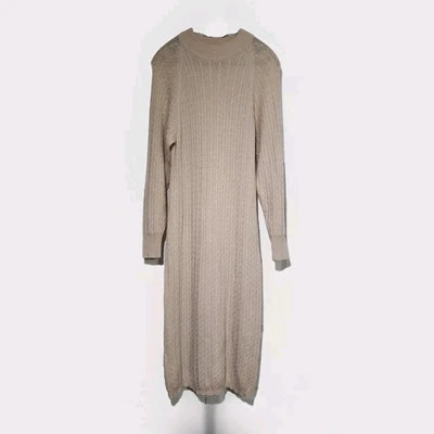 Vestido Suéter Orvis De Colección Cachemira Beige Tejido con Cable Manga Larga Midi Talla Pequeña Foto 1 de 4