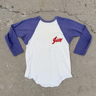 Vintage 80s Raglan 3/4 Long Sleeve Shirt Size Small Made in USA "JIM" - Image 1 of 4