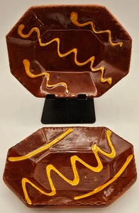 Pair Vtg 1982 Breininger Pottery Mini Redware Plates Signed Robesonia PA 5.5" - Picture 1 of 20