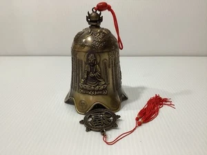 Antike asiatische Buddha Drache Messing Tempelglocke HANDGESCHMIEDET Glockenklopfer mit Quasten - Bild 1 von 6