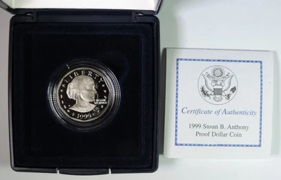 LOW MINTAGE 1999 P Proof SBA Susan B Anthony $1 One Dollar Coin w/ COA GEM Proof - Image 1 of 2