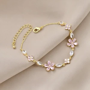 Blumen Armband Gold – Zirkonia, verstellbar 16–21 cm, Damen Geschenk - Bild 1 von 13