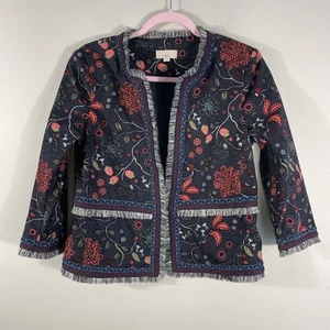 LOFT Women's Primavera Strawberry Floral Fringe Open Front Blazer Jacket Size 4 - Picture 1 of 11