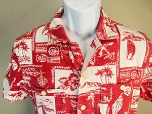 J. Crew Men's red and white slub Hawaiian short sleeve shirt Small S EUC - Picture 1 of 5