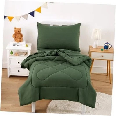  - Juego de cama para niños niñas, 4 piezas juego de cama de cuna suave verde oliva Foto 1 de 4