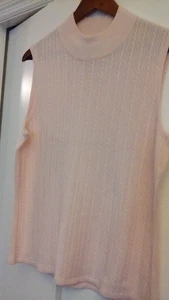 Karen Scott Acryl Zopfmuster ärmellos Pullover Pulli zartrosa Large neu mit Etikett - Bild 1 von 3