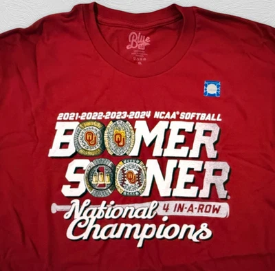 4-In-A-Row 21-24 NCAA OKLAHOMA SOONERS Women's Softball Nat'l Champs XL T-Shirt - Image 1 of 4