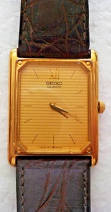 Vintage 80’s Seiko Tank Men’s Slim Quartz Watch Gold Tone Dial *New Battery - Bild 1 von 7