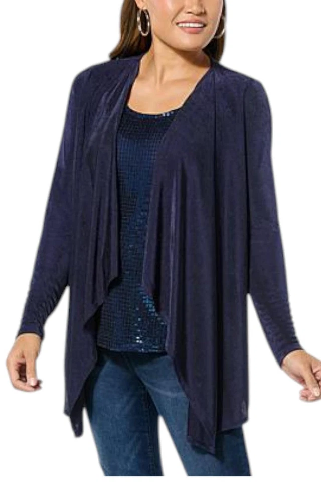 Top para mujer Colleen Lopez con lentejuelas y paneles frontales en cascada azul marino Foto 1 de 1