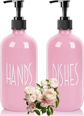 Glass Soap Dispenser with Plastic Pump - Hand Wash Dispenser Set (Pink) - Image 1 of 4