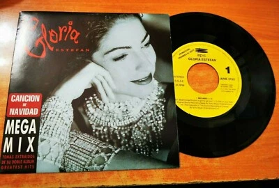 GLORIA ESTEFAN Megamix + Christmas 7" SPANISH PROMO SINGLE VINYL ULTRA RARE 1992 - Image 1 of 2
