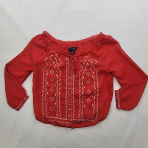 American Eagle Outfitters Blouse Womens Size XS Thin Cotton Red Embroidered - Picture 1 of 8