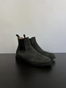 Santoni Men's Celsea Traupe Suede Wingtip Ankle Boots Gray Size 7 1/2 US 8.5 - Picture 1 of 18