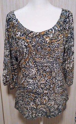 Liz & Co Women Size XL Multicolor Floral Paisley Top, 3/4 Sleeve Scoop Neck, EUC - Image 1 of 4