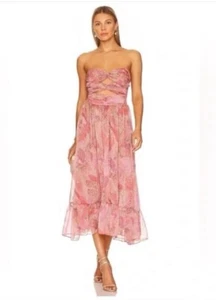 New Strapless MISA LOS ANGELES Pink Paisley Arianne Bandeau Cut Out Dress XS - Picture 1 of 10