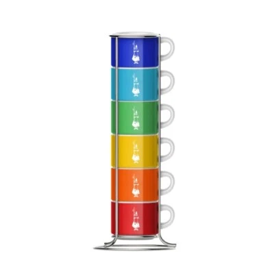 Bialetti Stackable Cups Set of 6 Multicoloured Rainbow Espresso Coffee Tazzine - image 1 of 4