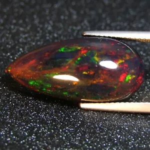 11.20Cts Wide-Eyed Natural Multi Color Play Black Opal Pear Shape Gemstone -VDO - Picture 1 of 5