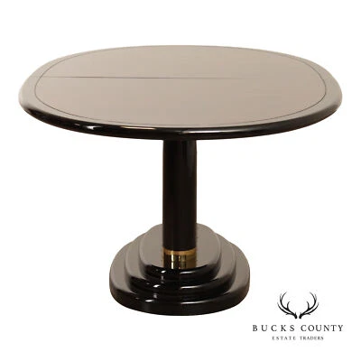 Mesa de comedor Henredon 'Escena 3' ovalada expandible negra lacada y nogal burlón Foto 1 de 4