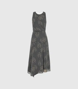 Reiss Naima Cut Out Open Back Bow Midi Dress Geometric Print Womens Size 4 US - Picture 1 of 10