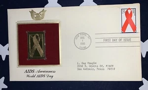 22K Gold 1993 AIDS Awareness World AIDS Day Proof Stamp First Day Cover - Bild 1 von 7
