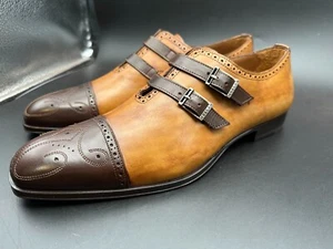 Mezlan Size 9.5 M Brown Cognac Spain Dress Monk Strap Leather Shoes MEN'S - Picture 1 of 8