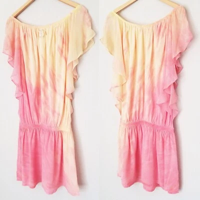 Gypsy 05 100% Silk Flutter Mini Dress Sunset Ombre Fairy Romantic Coquette Beach - Image 1 of 4