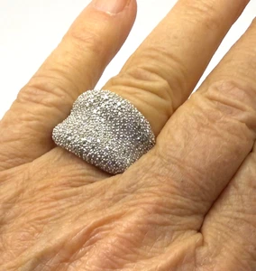 Diamond  Pave' Concave Ring  14k White Gold  w/Card Appraisal - 7 - Picture 1 of 7