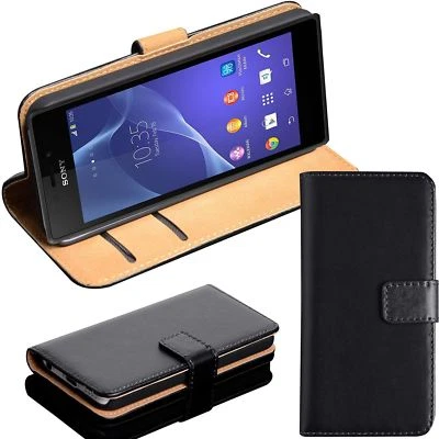 UK Luxury black real leather stand case with card slot for SONY XPERIA MOBILE - Image 1 of 4