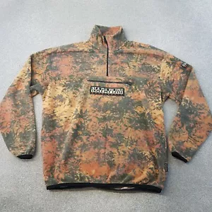 Napapijri Mens 1/4 Zip Fleece Small Orange Green Camo Jungle Jumper Carpino - Picture 1 of 11