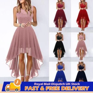 Womens Sexy Lace Chiffon Midi Dress Sleeveless Evening Cocktail Party Dress UK - Picture 1 of 19