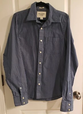 Abercrombie & Fitch Button Down Shirt Muscle Mens L Blue Pin Stripe Long Sleeve - Изображение 1 из 4
