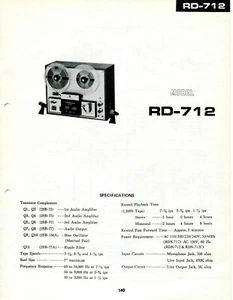 GRABADORA DE CINTA MANUAL DE SERVICIO NÍTIDO DE COLECCIÓN MODELO RD-712 - Imagen 1 de 2