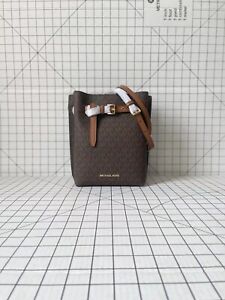 Michael Kors Emilia Small Bucket Bag Brown PVC Signature MK logo Messenger