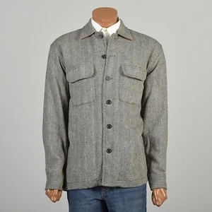 Medium 2010s Izod Wool Herringbone Shirt Jacket "Shacket" Izod Casual Mens Shirt - Picture 1 of 12