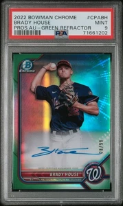 Bowman Chrome Prospect Brady House 2022 novato refractor verde automático/99 PSA 9  - Imagen 1 de 2
