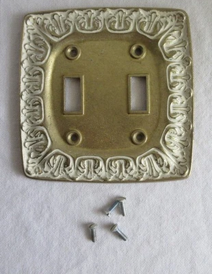 Vtg Kirsch Double Switch Plate Cover Brass BF-142 Chateau line White on scroll - Image 1 of 4