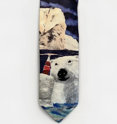 Corbata Coca Cola Navidad Coca-Cola Oso Polar Toda Seda Hecha en Italia 56" x 3.75" Foto 1 de 4
