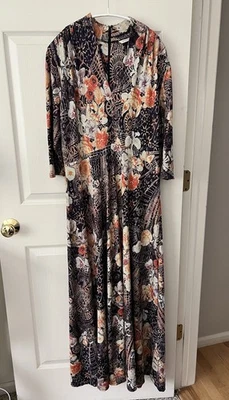 Soft Surroundings Adamaris Maxi Dress Tall Large Navy Orange Floral Fall Colors - Image 1 of 4