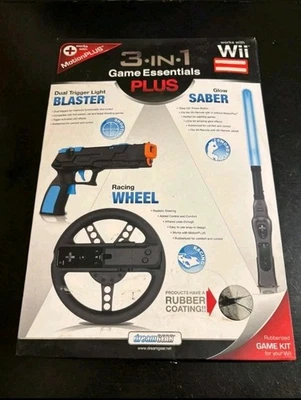 Wii 3in 1 Game Essentials Plus Works Motion Plus Blaster Saber Racing Wheel NEW - Image 1 of 2