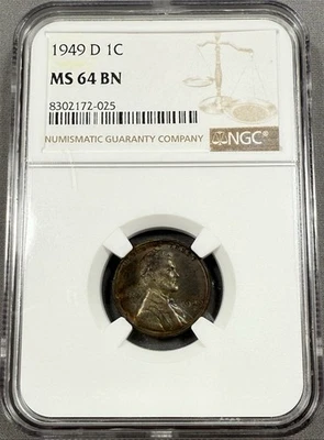 1949-D Lincoln Wheat Cent Penny 1c - NGC MS64BN - Toned Color - Image 1 of 3
