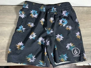 Big Boys Volcom Black Floral Manic True to This Swim Trunks Shorts Boardshorts - Picture 1 of 5