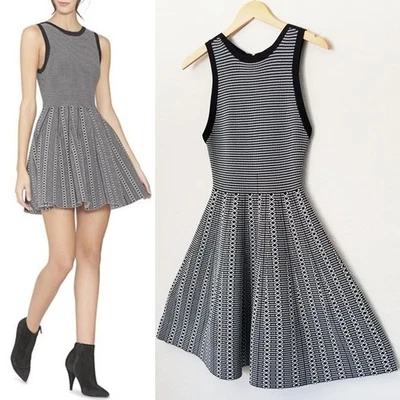 Alice + Olivia Kamilah Fit & Flare Knit Dress XS Sleeveless Black White $350 - Image 1 of 4