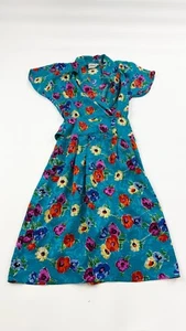 Adrianna Papell Dress Womens 4 Blue Floral Silk Vintage Fit & Flare Wrap V Neck - Picture 1 of 10