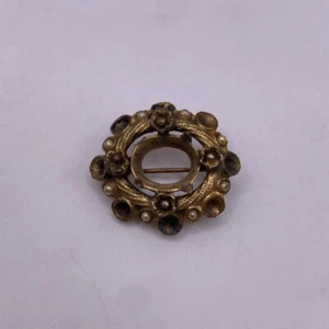 Vintage Gold Tone Floral Brooch Pin with Pearls - Picture 1 of 5