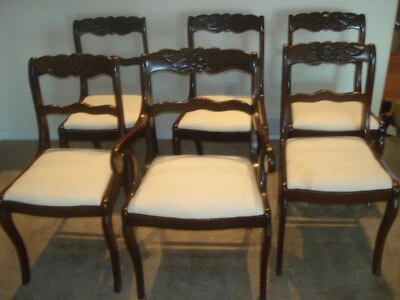 6 Tell City Rose Back Vintage Mahogany Chairs - Image 1 of 4
