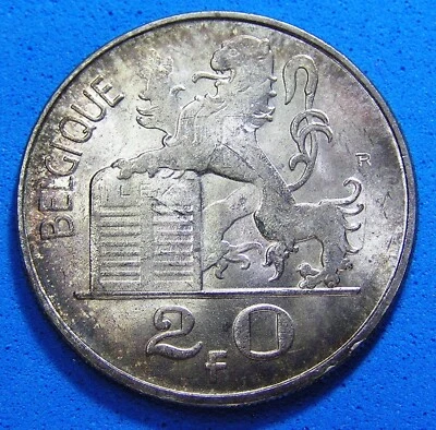 Belgium 20 Francs .835 Silver Coin 1954 French Legend Belgique, UNC, KM-140.1 - Image 1 of 2