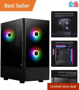 Stylish Mid Tower Gaming PC Case - Includes 3 ARGB Fans & Tempered Glass Panels - Picture 1 of 10